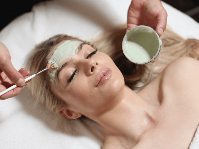 Client receiving a gentle facial mask treatment at Cloud Twelve in Notting Hill, London.